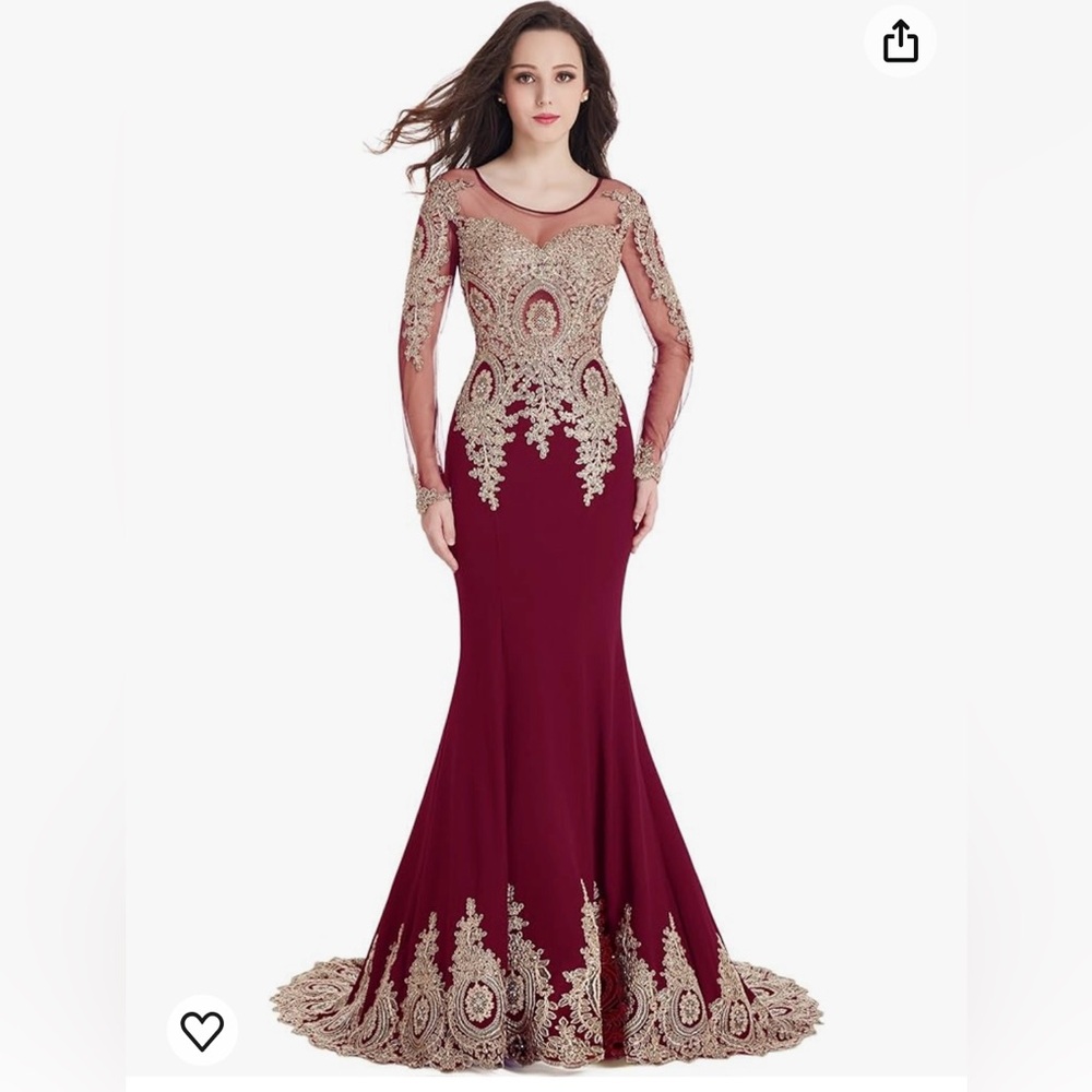 Crystals Beaded Lace Mermaid Evening Dress for Women - Wine/gold